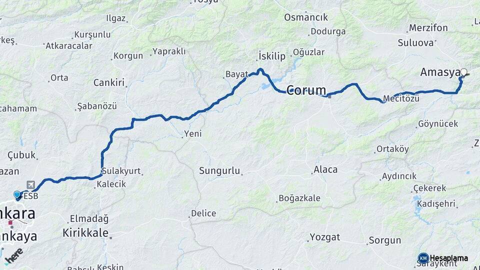 Pursaklar Amasya Arası Kaç Km - Yol Tarifi