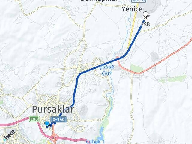 Ayyıldız Esenboğa Havalimanı Arası Kaç Km - Yol Tarifi