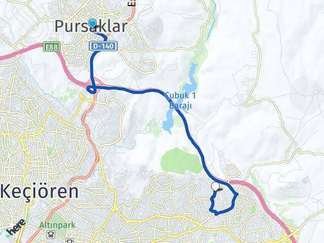Ankara Pursaklar Beşikkaya Altındağ Arası Kaç Km - Yol Haritası