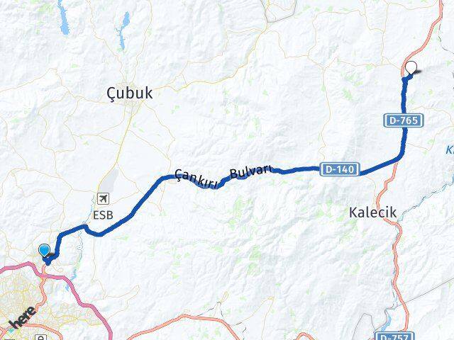 Ankara Pursaklar Çandır Kalecik Arası Kaç Km - Yol Haritası