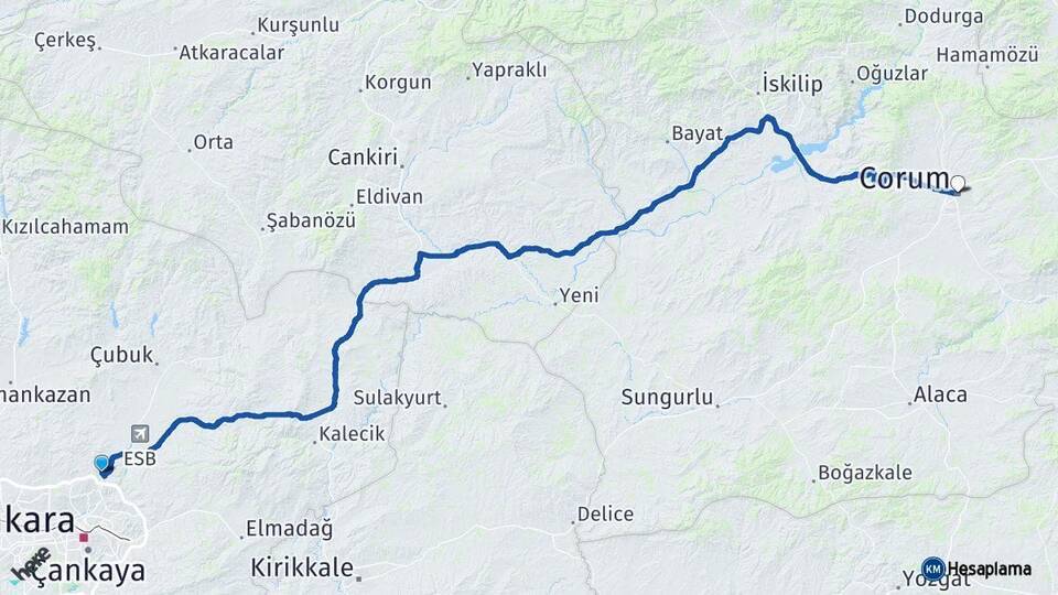 Pursaklar Çorum Arası Kaç Km - Yol Tarifi