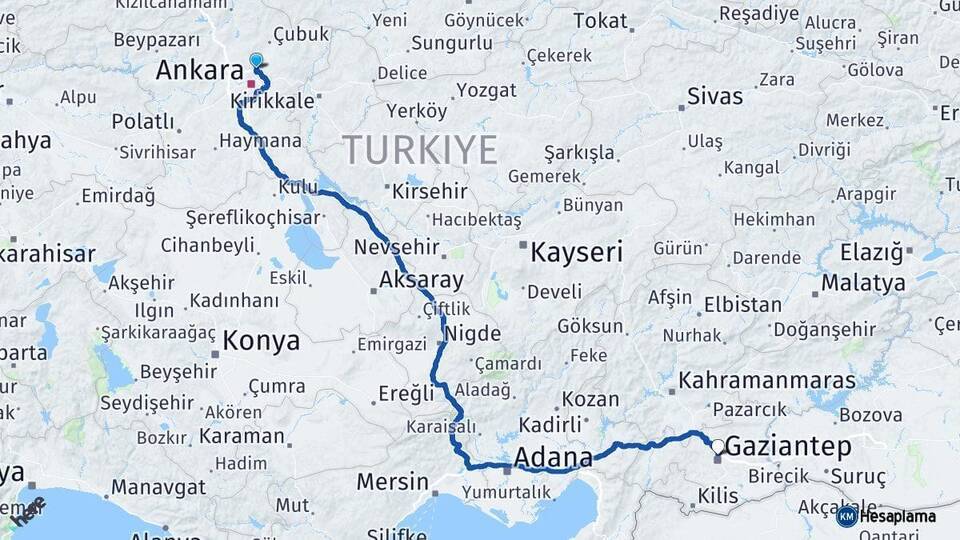 Pursaklar Gaziantep Arası Kaç Km - Yol Tarifi
