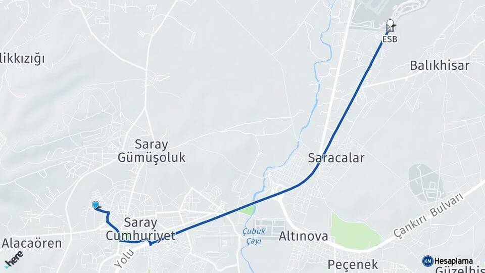 Saray Fatih Esenboğa Havalimanı Arası Kaç Km - Yol Tarifi