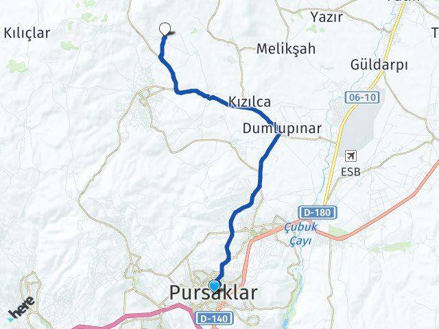 Ankara Pursaklar Yuva Pursaklar Arası Kaç Km - Yol Haritası