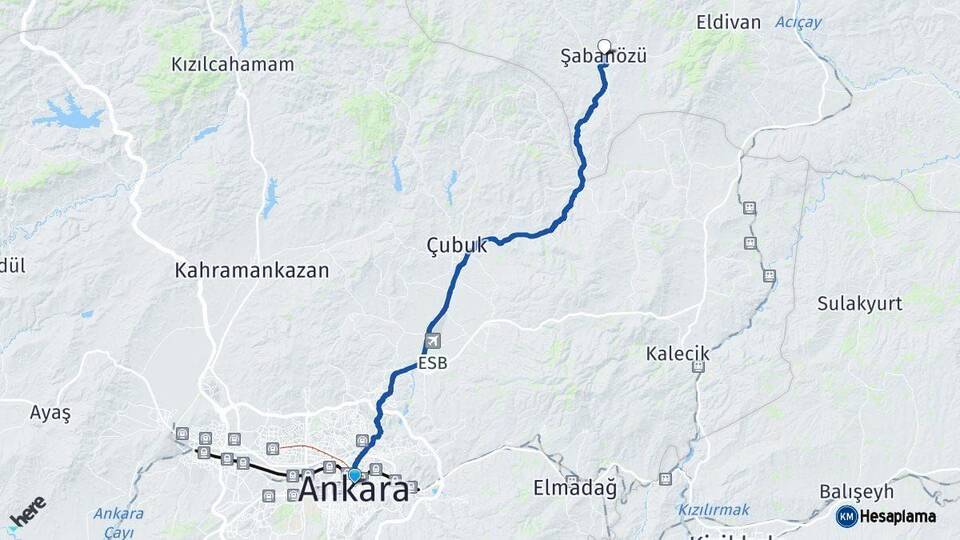 Ankara Şabanözü Çankırı Arası Kaç Km - Yol Haritası
