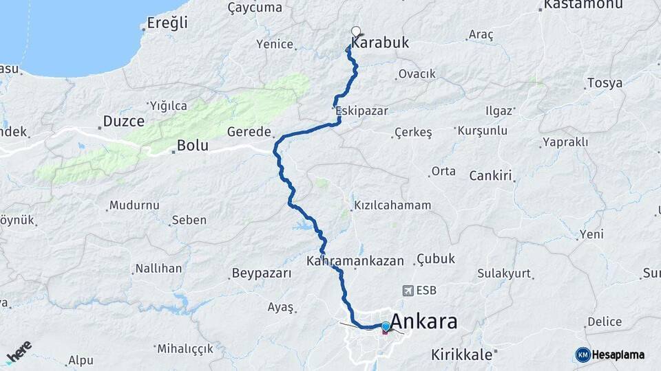 Ankara Safranbolu Karabük Arası Kaç Km - Yol Haritası