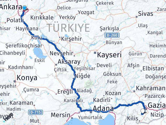 Ankara Şahinbey Gaziantep Arası Kaç Km - Yol Haritası