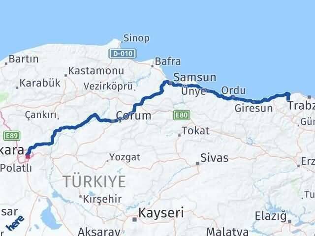 Ankara Şalpazarı Trabzon Arası Kaç Km - Yol Haritası