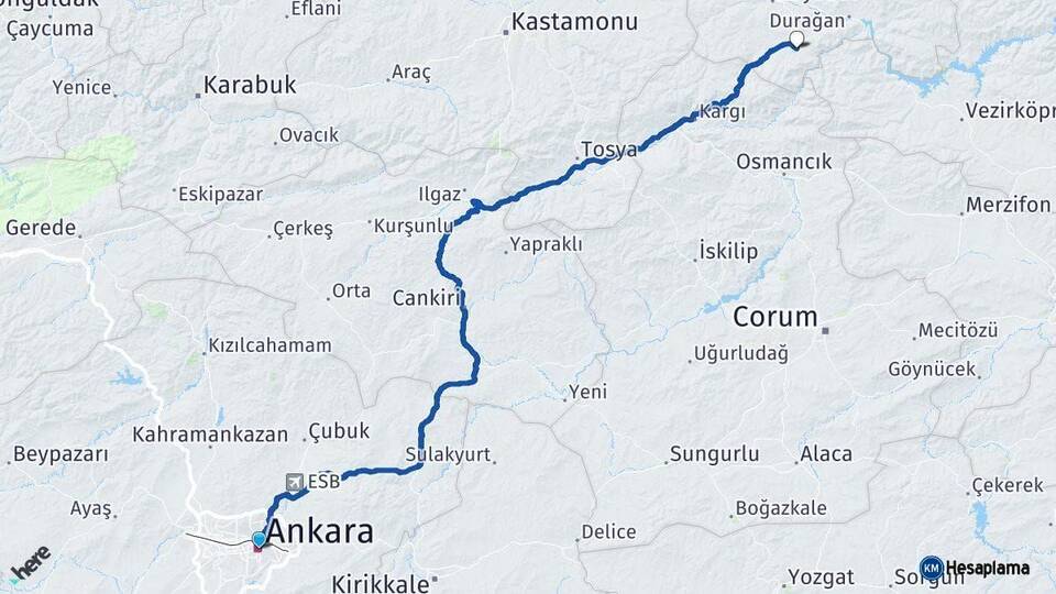 Ankara Saraydüzü Sinop Arası Kaç Km - Yol Haritası