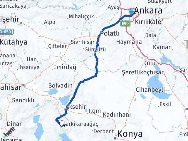 Ankara Şarkikaraağaç Isparta Arası Kaç Km - Yol Haritası