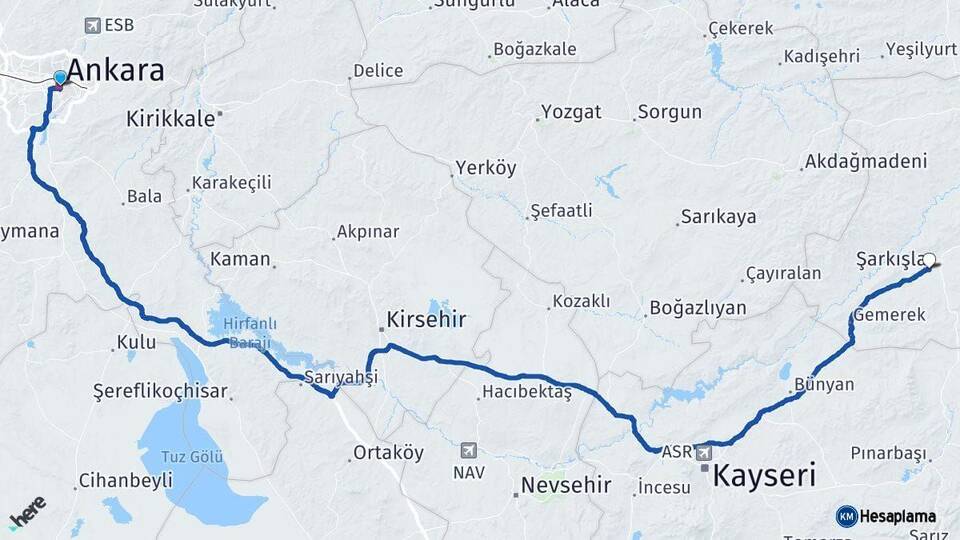 Ankara Şarkışla Sivas Arası Kaç Km - Yol Haritası