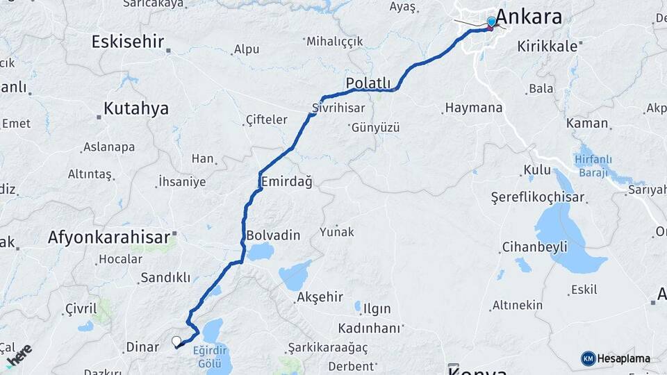 Ankara Senirkent Isparta Arası Kaç Km - Yol Haritası