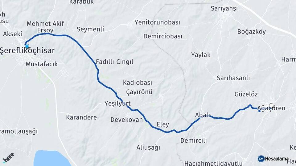 Ankara Şereflikoçhisar Ağaçören Aksaray Arası Kaç Km - Yol Haritası