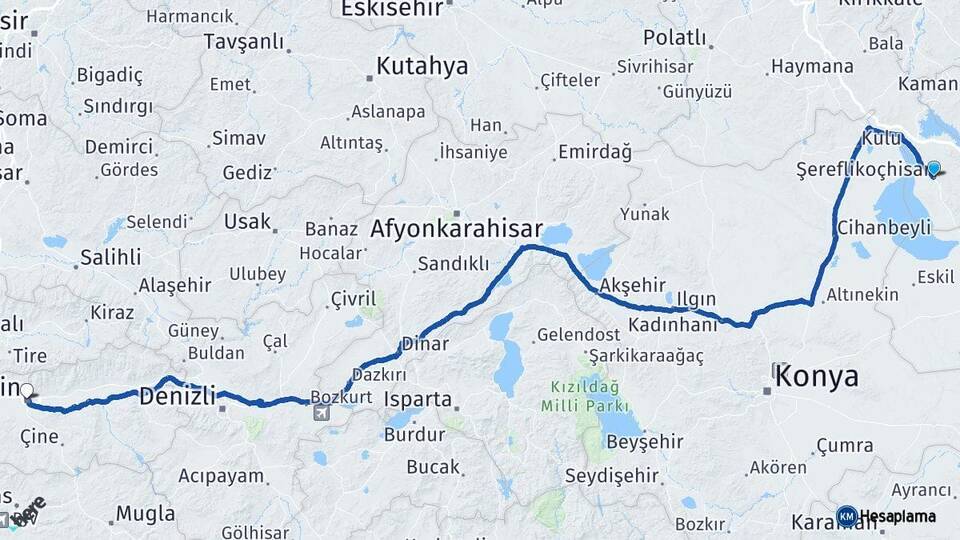 Ankara Şereflikoçhisar Aydın Arası Kaç Km - Yol Haritası