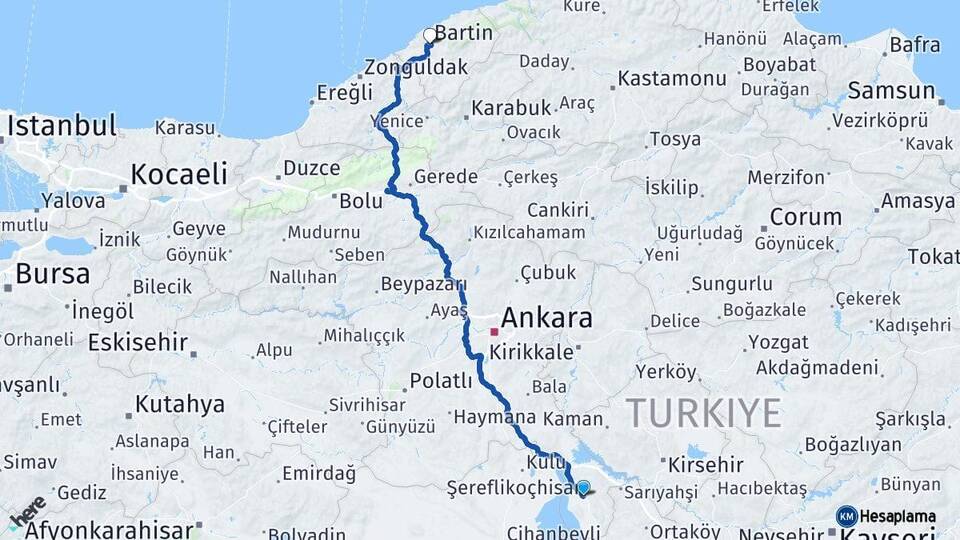 Ankara Şereflikoçhisar Bartın Arası Kaç Km - Yol Haritası