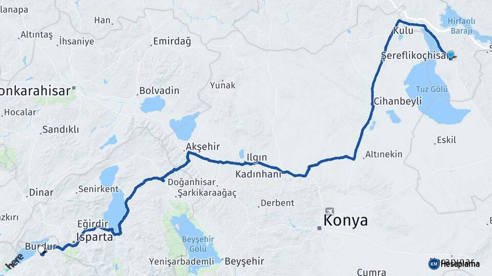 Ankara Şereflikoçhisar Burdur Arası Kaç Km - Yol Haritası