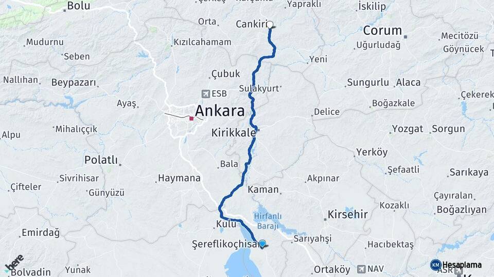 Ankara Şereflikoçhisar Çankırı Arası Kaç Km - Yol Haritası