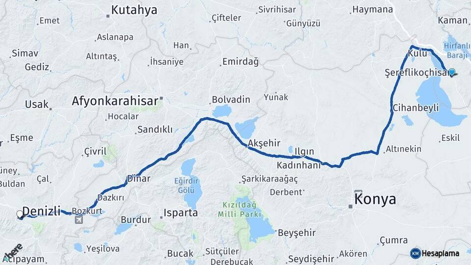 Ankara Şereflikoçhisar Denizli Arası Kaç Km - Yol Haritası