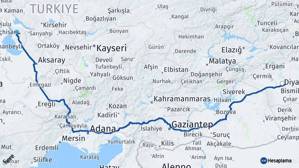 Ankara Şereflikoçhisar Diyarbakır Arası Kaç Km - Yol Haritası