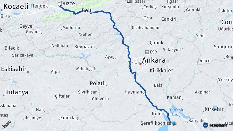 Ankara Şereflikoçhisar Düzce Arası Kaç Km - Yol Haritası