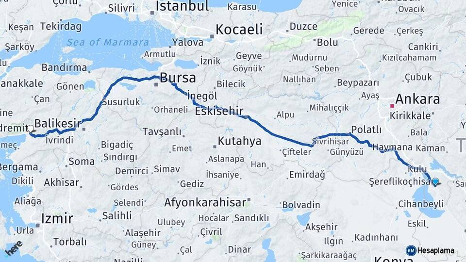 Ankara Şereflikoçhisar Edremit Balıkesir Arası Kaç Km - Yol Haritası