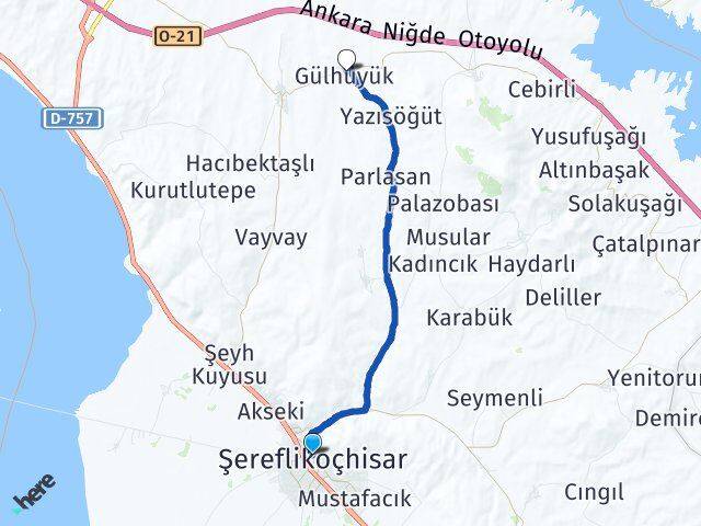 Ankara Şereflikoçhisar Gülhüyük Şereflikoçhisar Arası Kaç Km - Yol Haritası