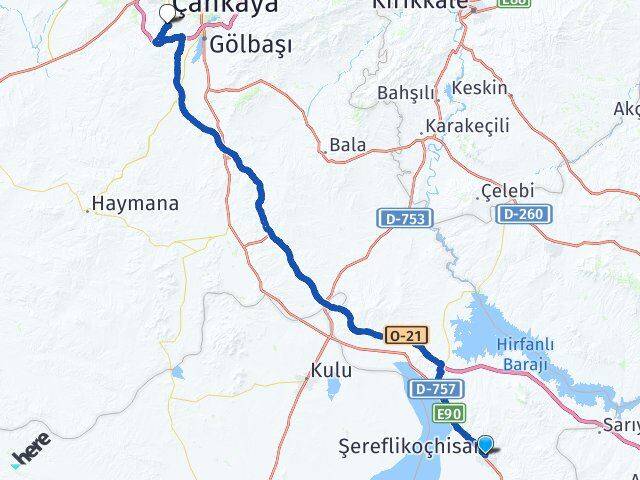 Ankara Şereflikoçhisar İncek Gölbaşı Arası Kaç Km - Yol Haritası