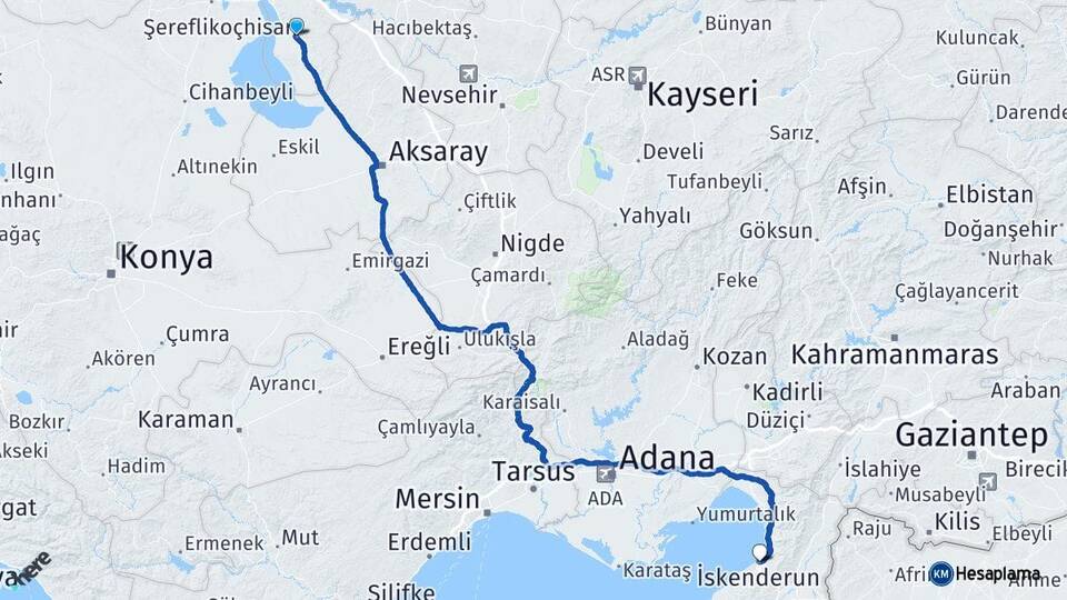 Ankara Şereflikoçhisar İskenderun Hatay Arası Kaç Km - Yol Haritası