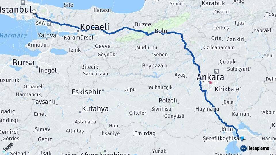 Ankara Şereflikoçhisar İstanbul Arası Kaç Km - Yol Haritası