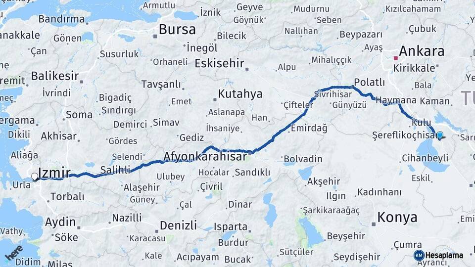 Ankara Şereflikoçhisar İzmir Arası Kaç Km - Yol Haritası