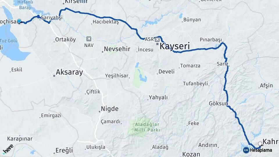 Ankara Şereflikoçhisar Kahramanmaraş Arası Kaç Km - Yol Haritası
