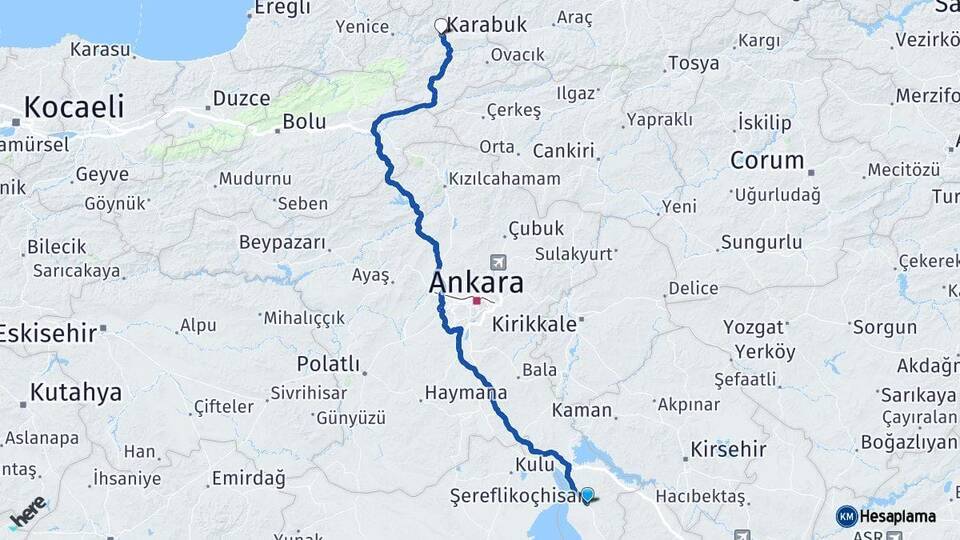 Ankara Şereflikoçhisar Karabük Arası Kaç Km - Yol Haritası