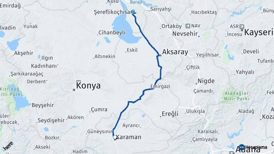 Ankara Şereflikoçhisar Karaman Arası Kaç Km - Yol Haritası