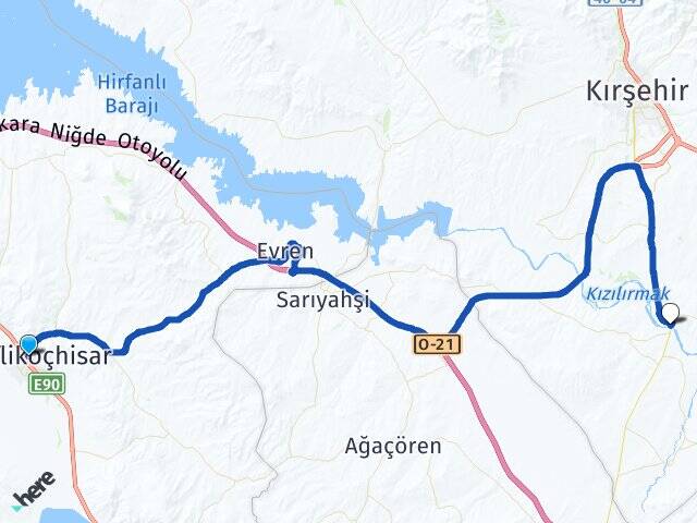 Ankara Şereflikoçhisar Kesikköprü Kırşehir Arası Kaç Km - Yol Haritası