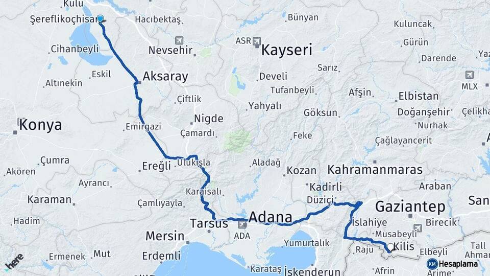 Ankara Şereflikoçhisar Kilis Arası Kaç Km - Yol Haritası