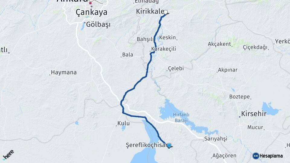 Ankara Şereflikoçhisar Kırıkkale Arası Kaç Km - Yol Haritası