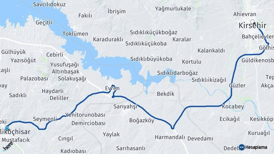 Ankara Şereflikoçhisar Kırşehir Arası Kaç Km - Yol Haritası