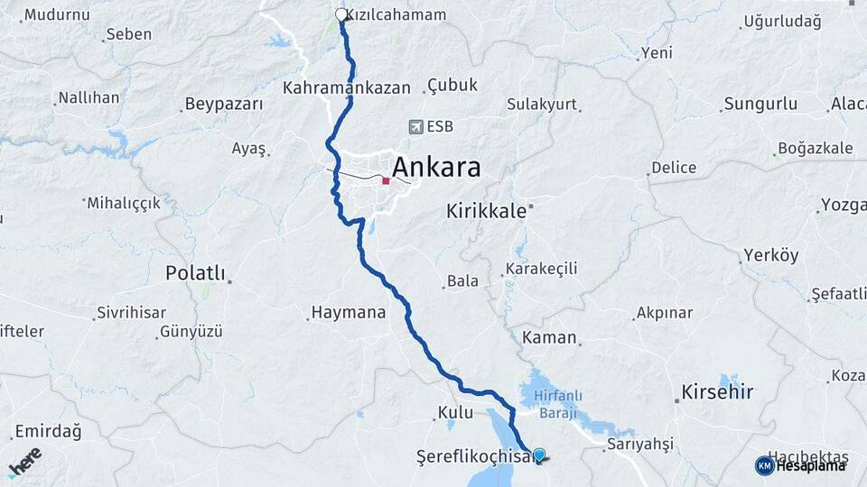 Ankara Şereflikoçhisar Kızılcahamam Arası Kaç Km - Yol Haritası