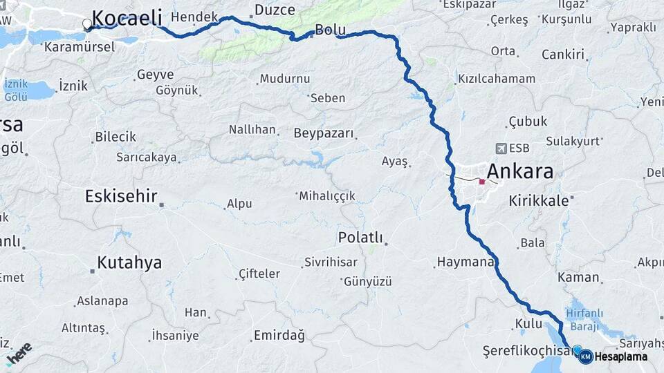Ankara Şereflikoçhisar Kocaeli Arası Kaç Km - Yol Haritası