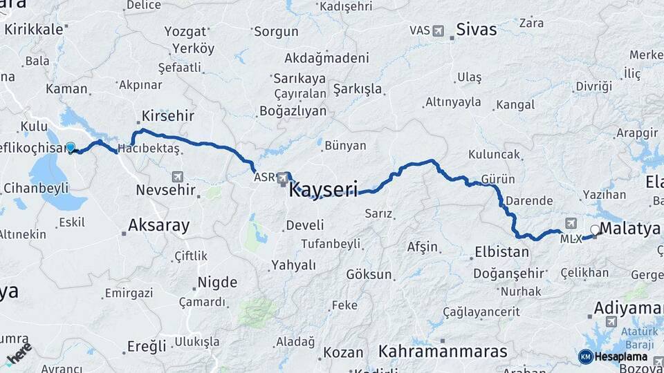 Ankara Şereflikoçhisar Malatya Arası Kaç Km - Yol Haritası
