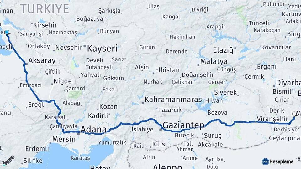 Ankara Şereflikoçhisar Mardin Arası Kaç Km - Yol Haritası