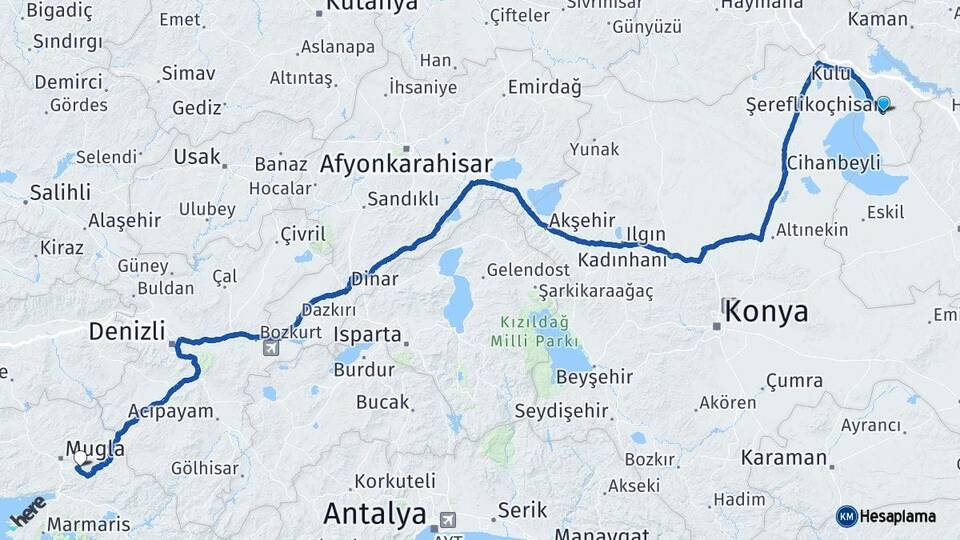 Ankara Şereflikoçhisar Muğla Arası Kaç Km - Yol Haritası