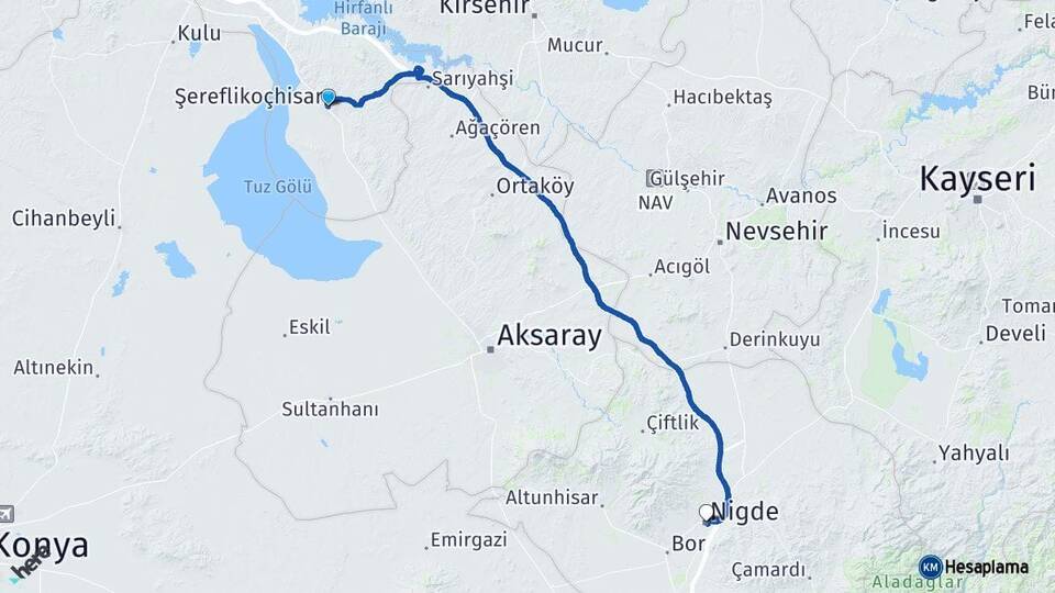 Ankara Şereflikoçhisar Niğde Arası Kaç Km - Yol Haritası
