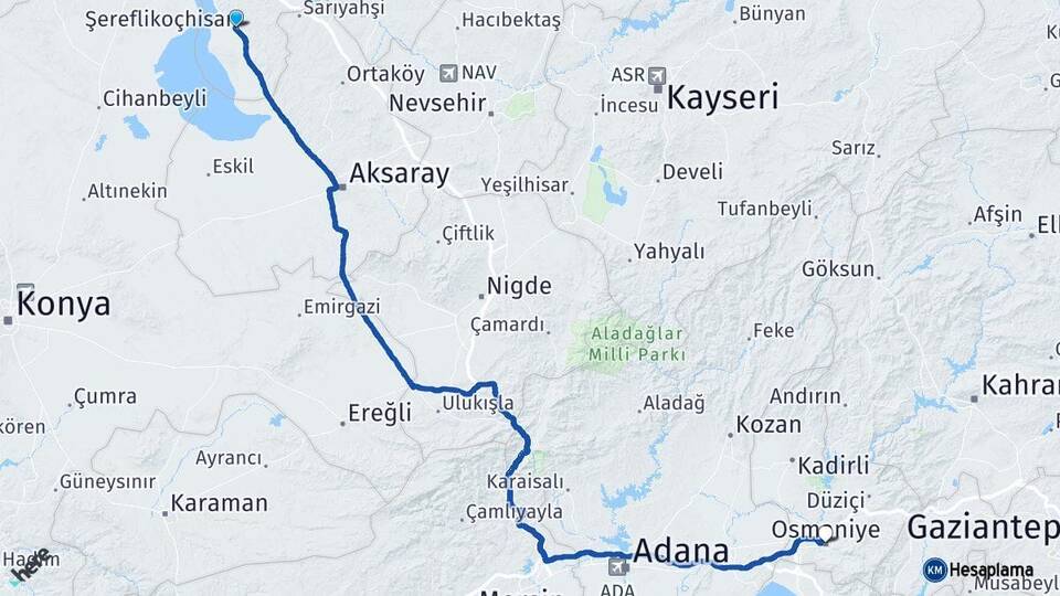 Ankara Şereflikoçhisar Osmaniye Arası Kaç Km - Yol Haritası