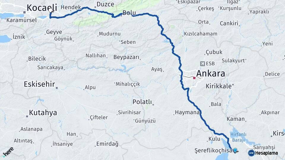 Ankara Şereflikoçhisar Sakarya Arası Kaç Km - Yol Haritası