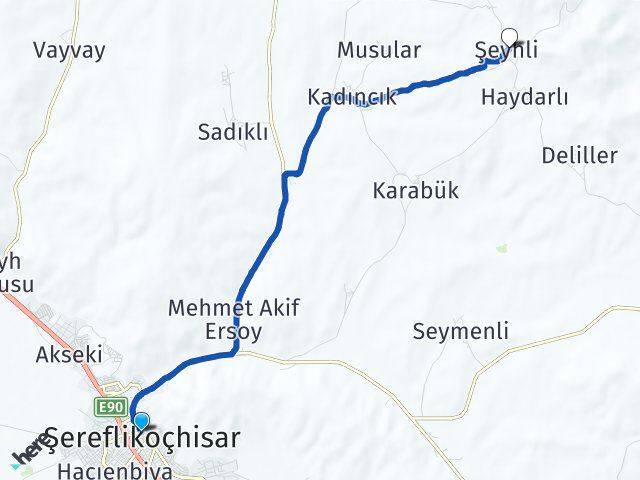 Ankara Şereflikoçhisar Şeyhli Şereflikoçhisar Arası Kaç Km - Yol Haritası