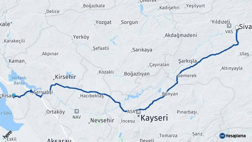 Ankara Şereflikoçhisar Sivas Arası Kaç Km - Yol Haritası