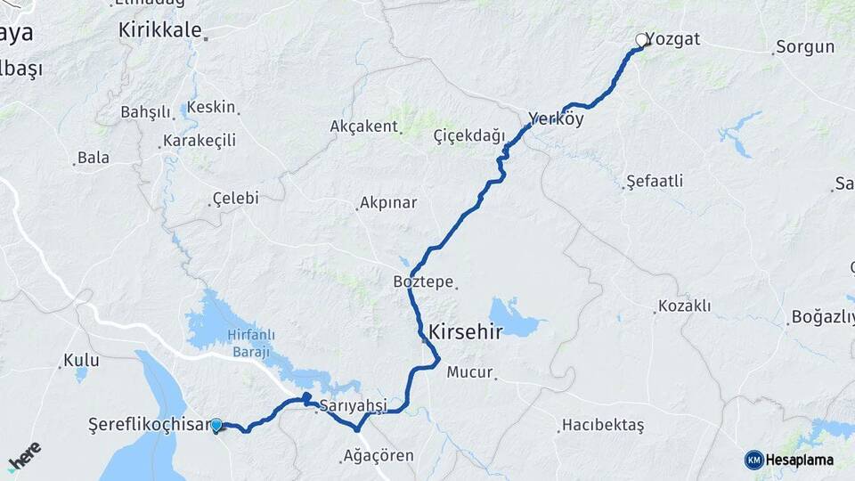 Ankara Şereflikoçhisar Yozgat Arası Kaç Km - Yol Haritası