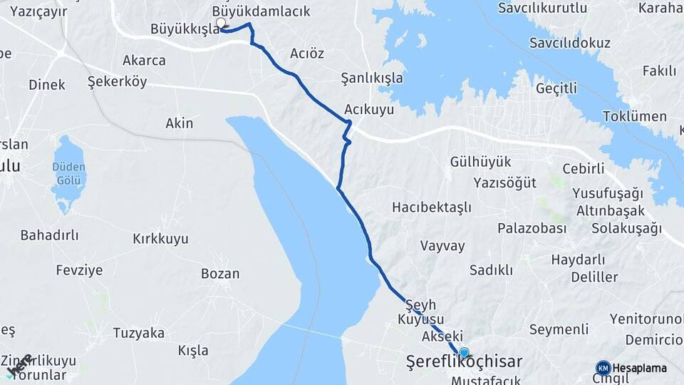 Ankara Şereflikoçhisar Yusufkuyusu Şereflikoçhisar Arası Kaç Km - Yol Haritası
