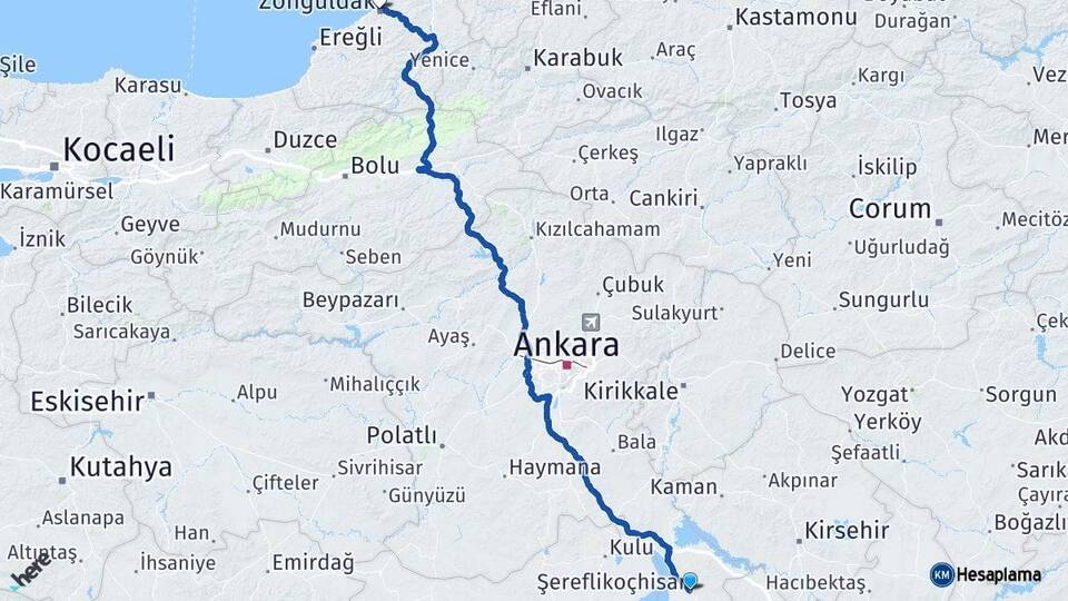 Ankara Şereflikoçhisar Zonguldak Arası Kaç Km - Yol Haritası